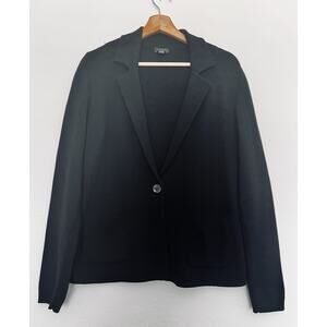 Anne Taylor Black Single Button Sweater Blazer Sz XS 100% Cotton Pockets Office